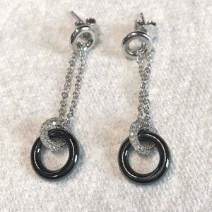 Black Ceramic Natural Diamond 925 Silver Earrings